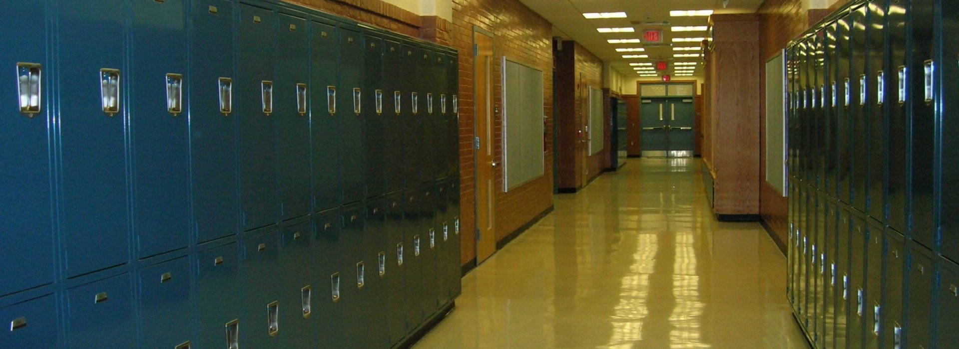 empty school hallway with lockers